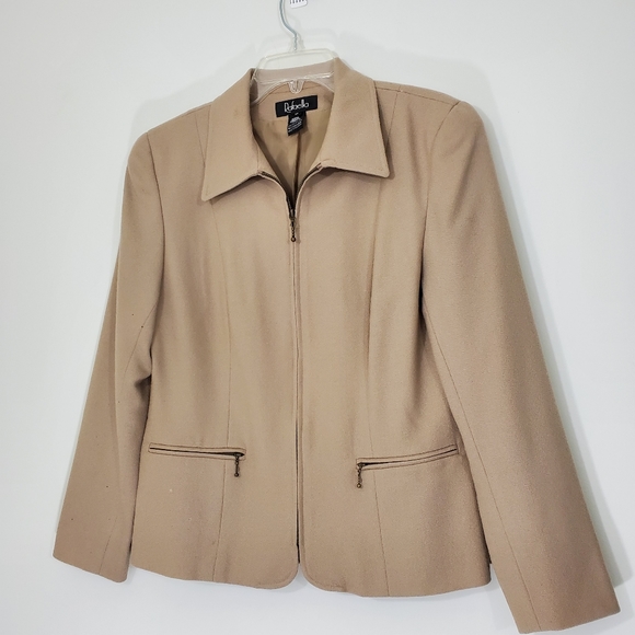 Rafaella 100% Wool Tan Zip Front Jacket, Size 10 - Picture 10 of 11